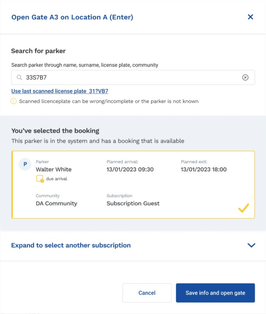 View of modal window: parker is being late, selected state