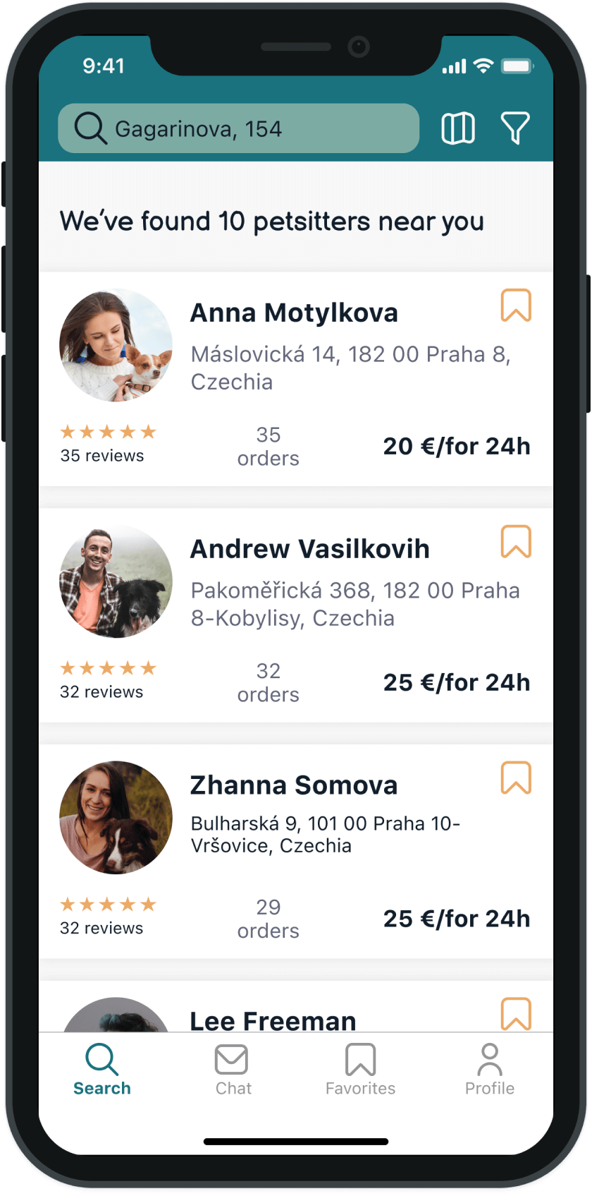 Pet booking app – search screen
