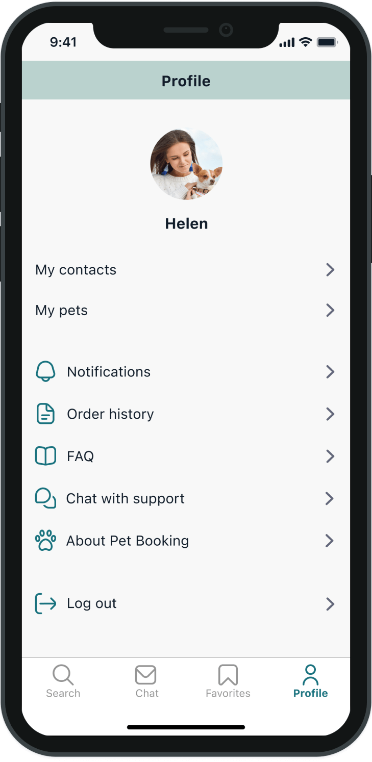 Pet booking app – profile screen
