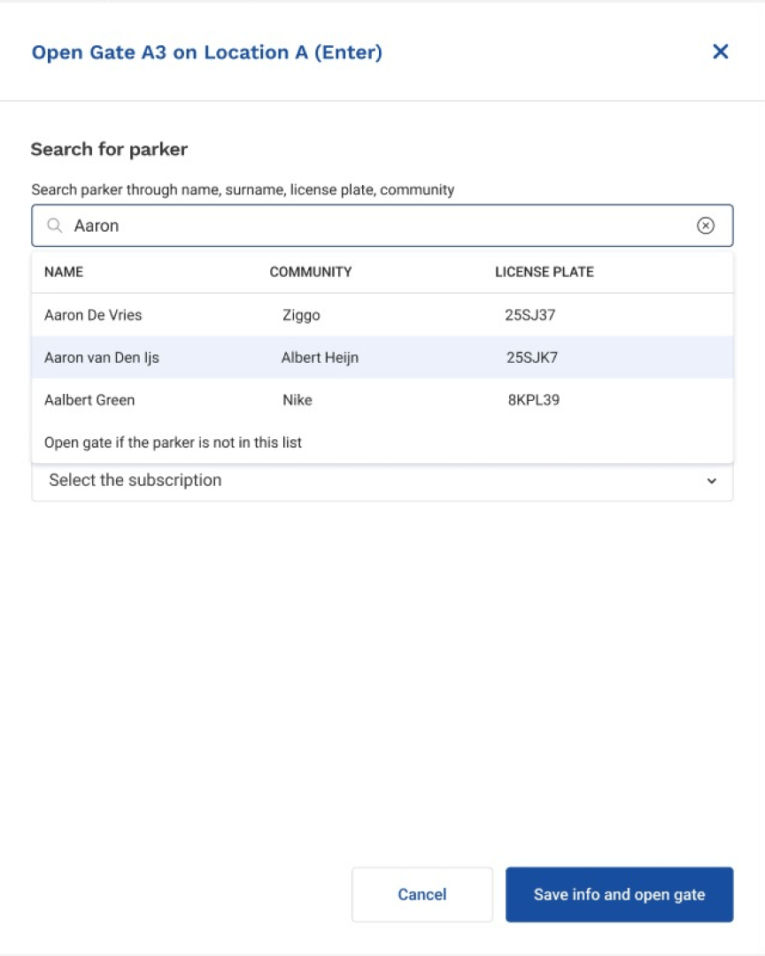 View of modal window: search with a dropdown