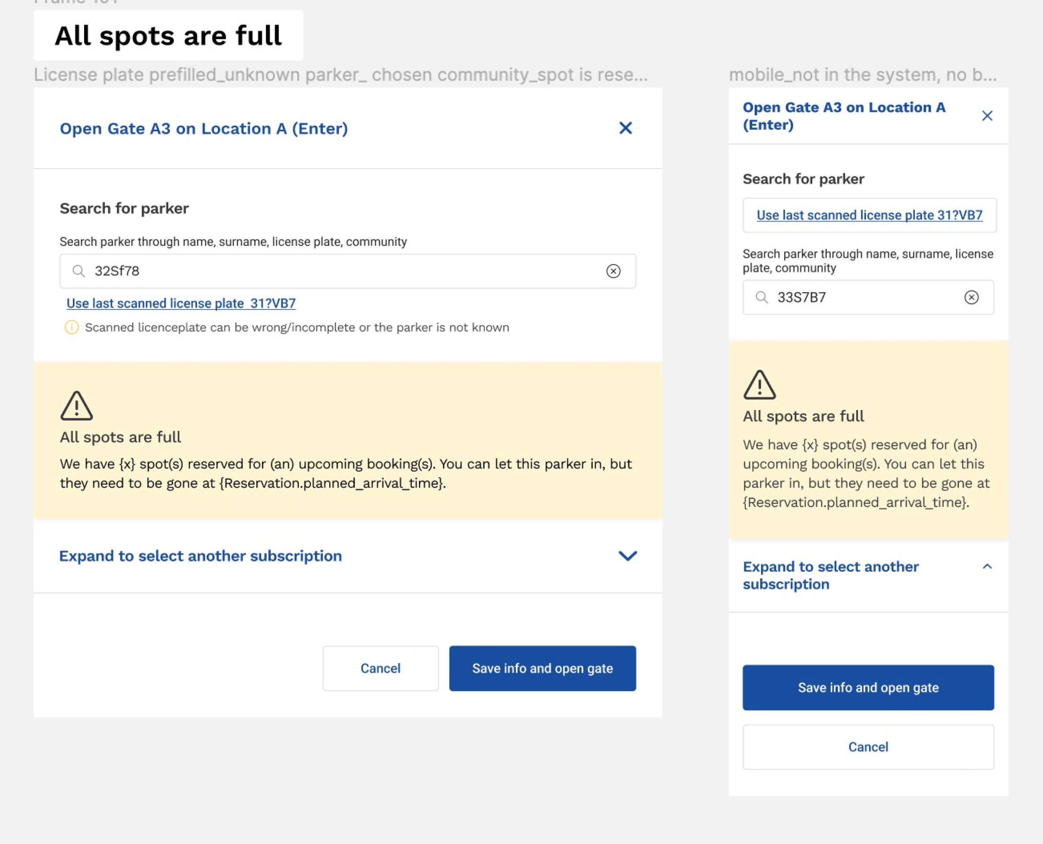 View of modal window: parking lot is full