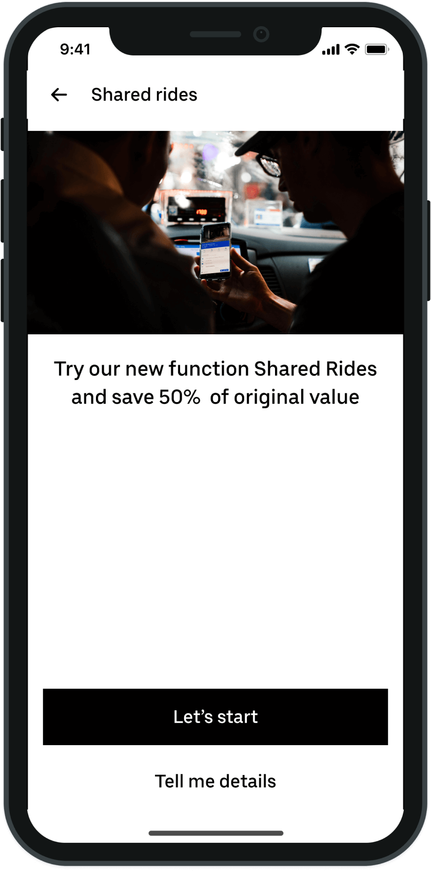 Uber app – introducing screen