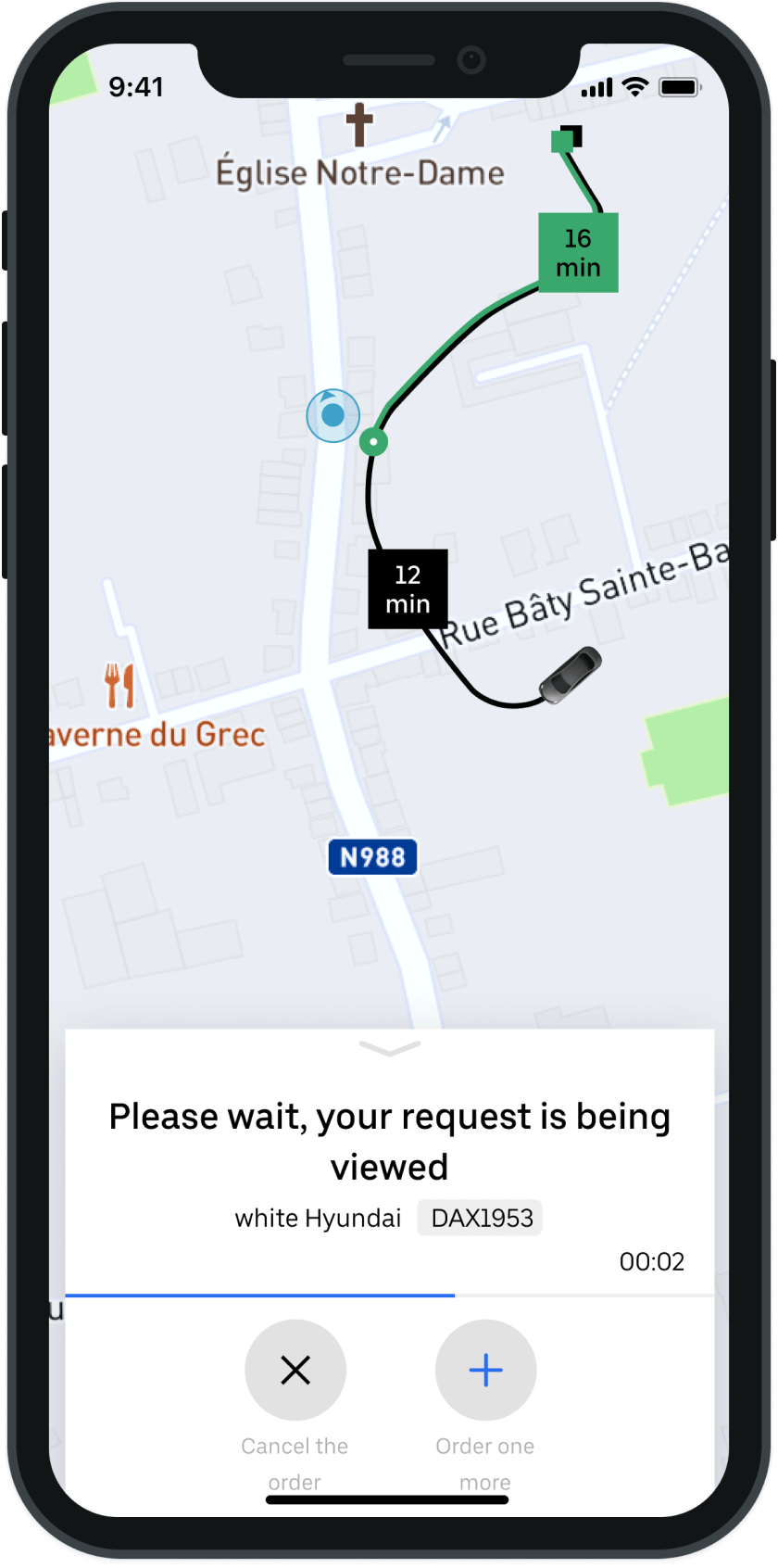 Uber app – request processing screen