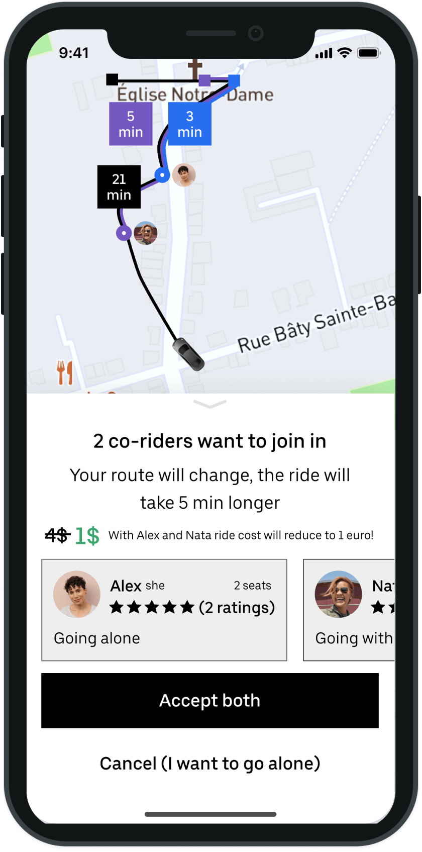 Uber app – co-riders screen